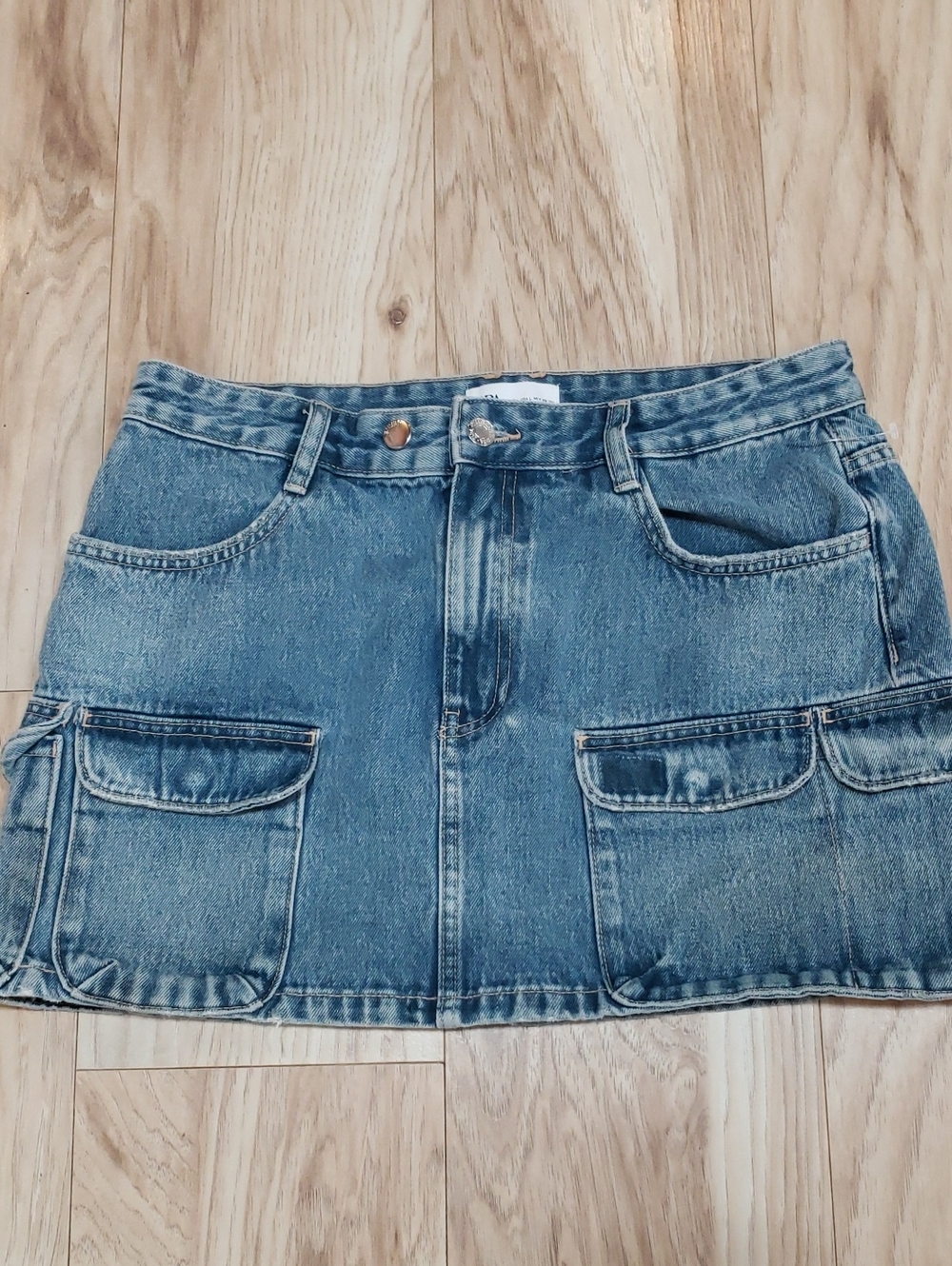 Zara Denim Cargo Utility Mini Skirt Large